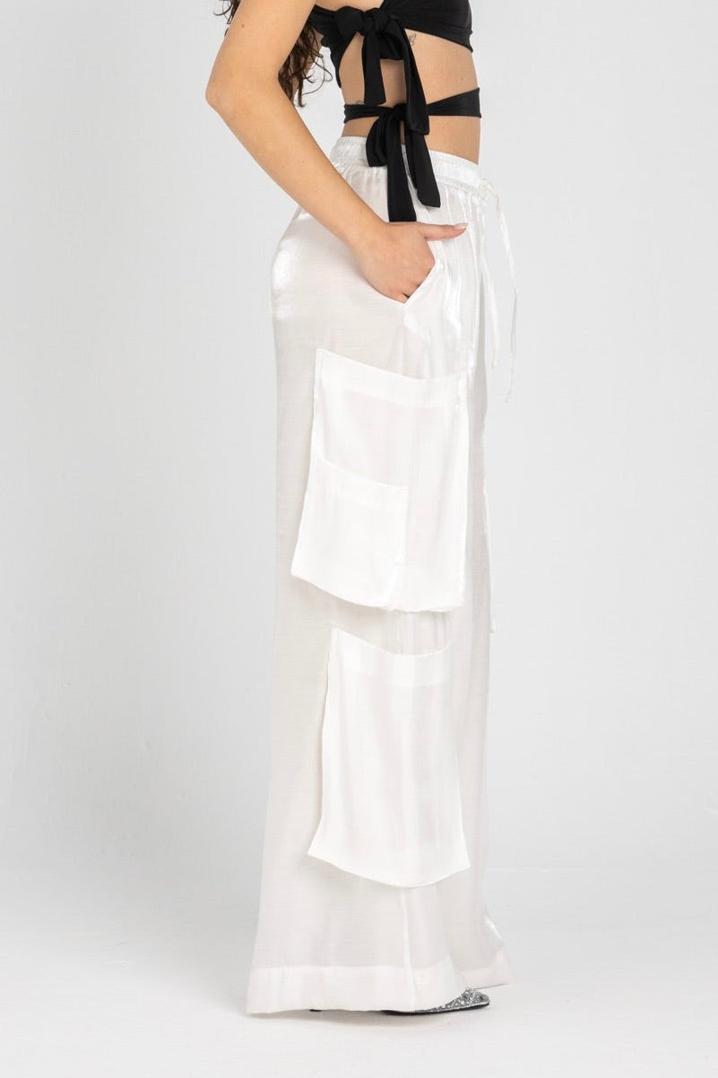 Luna Pants – Fluid Shimmer Cargo, White