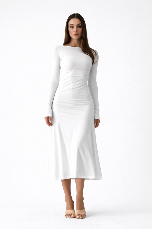 White Kate Dress | Fitted & Flowy Double-Layer Lycra Dress