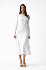 White Kate Dress | Fitted & Flowy Double-Layer Lycra Dress