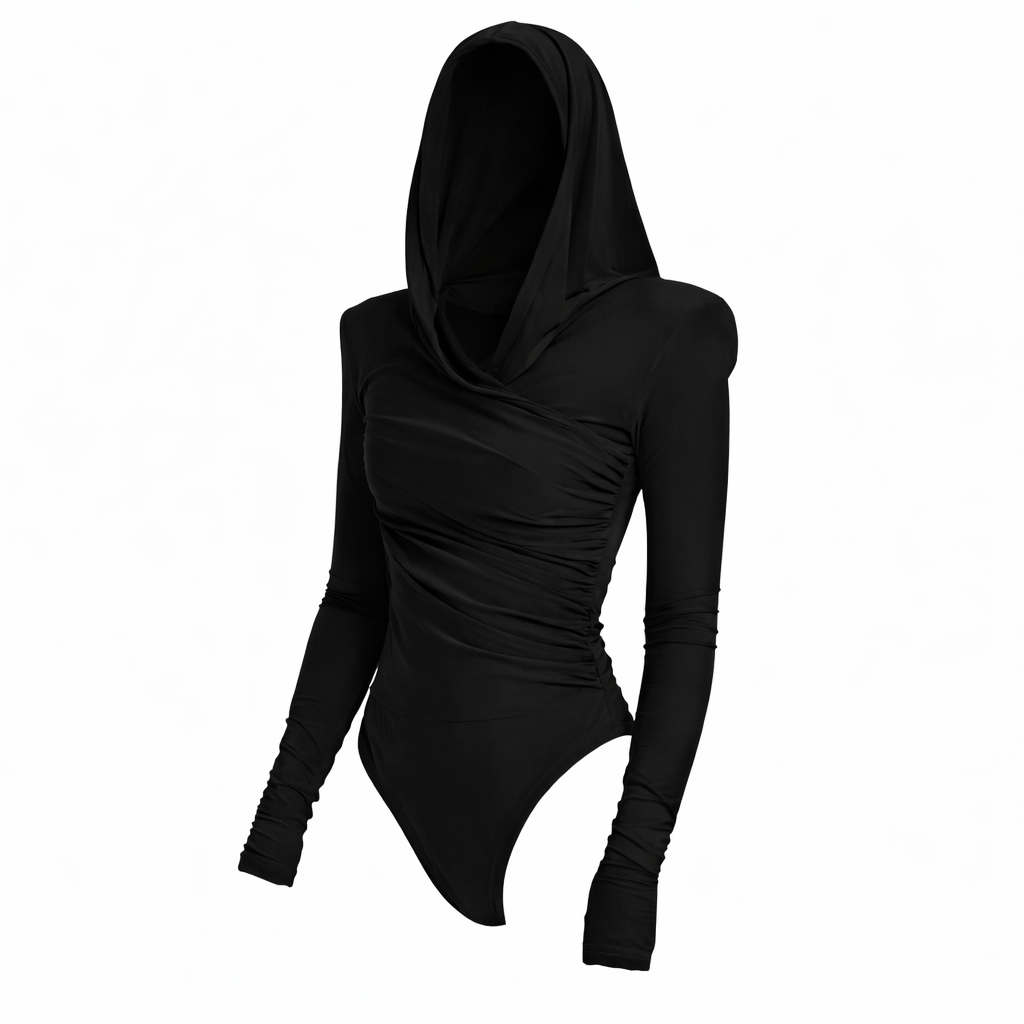 Thea Bodysuit - Black Structured Shoulder Bodysuit