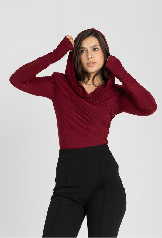 Thea Bodysuit - Burgundy Structured Shoulder Bodysuit