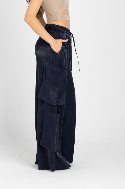 Luna Pants – Fluid Shimmer Cargo, Dark Blue