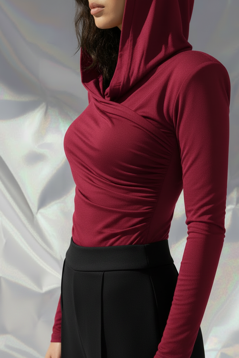 Thea Bodysuit - Burgundy Structured Shoulder Bodysuit