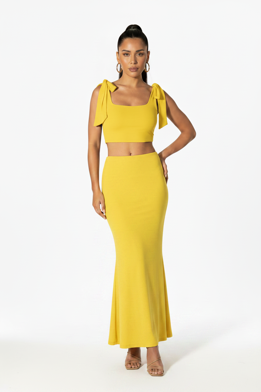 Summer Yellow Serena Double Layer Flowy Skirt - Premium Lycra