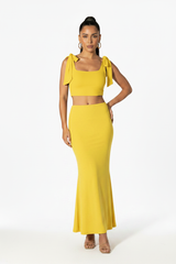 Summer Yellow Serena Double Layer Flowy Skirt - Premium Lycra
