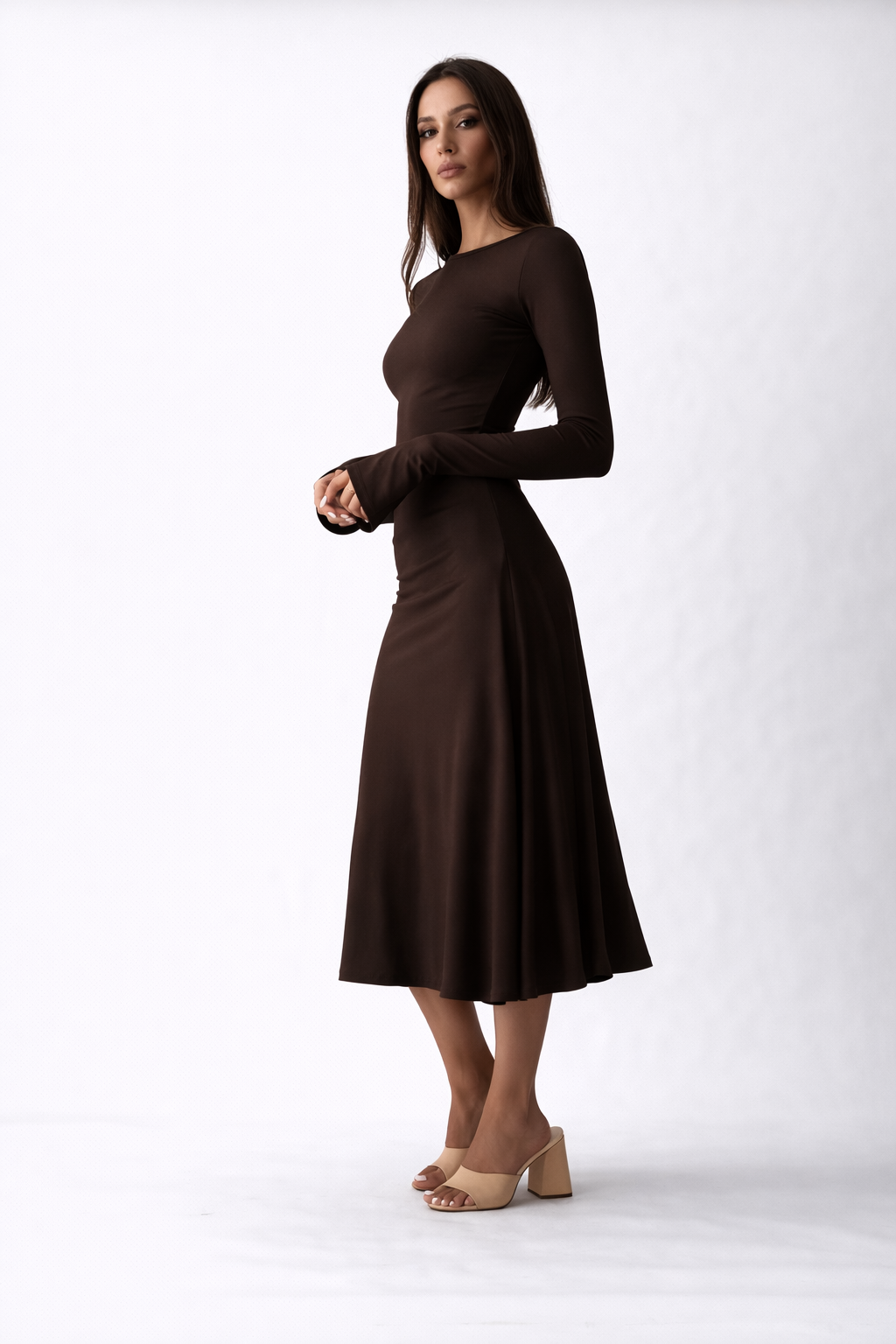 Chocolate Brown Kate Dress | Fitted & Flowy Double-Layer Lycra Dress