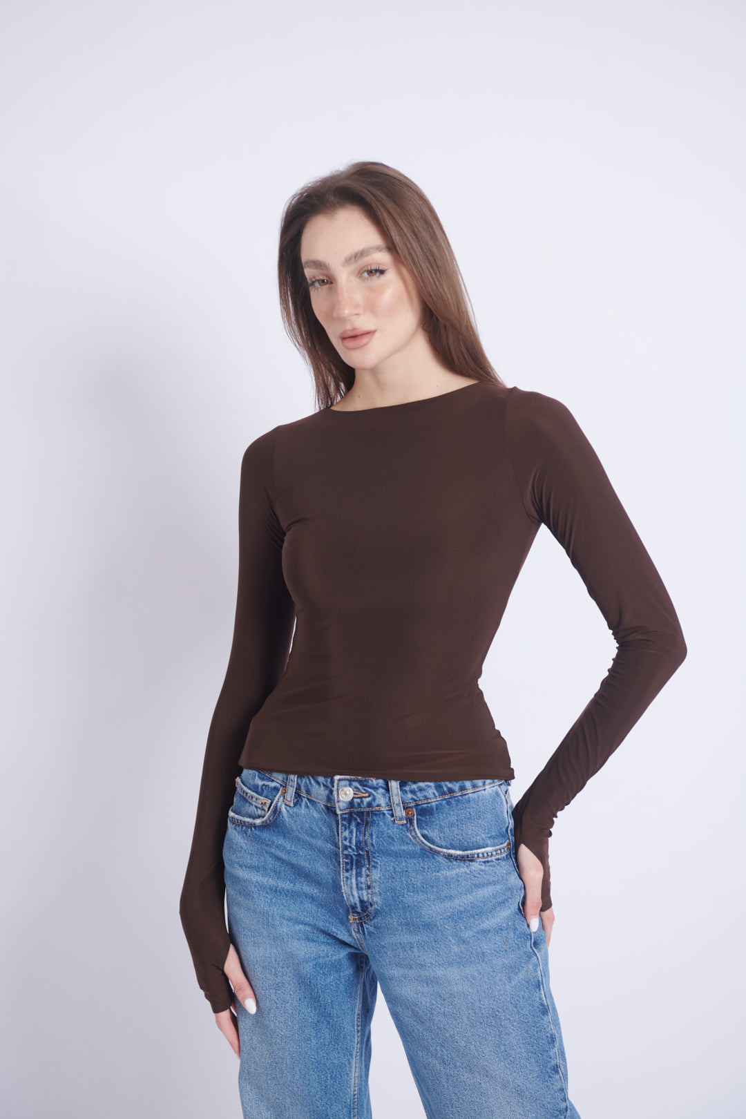 Double-Layer Long Sleeve Top – Chocolate Brown