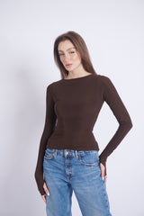 Double-Layer Long Sleeve Top – Chocolate Brown