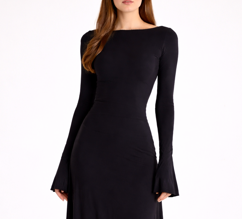 Black Kate Dress | Fitted & Flowy Double-Layer Lycra Dress