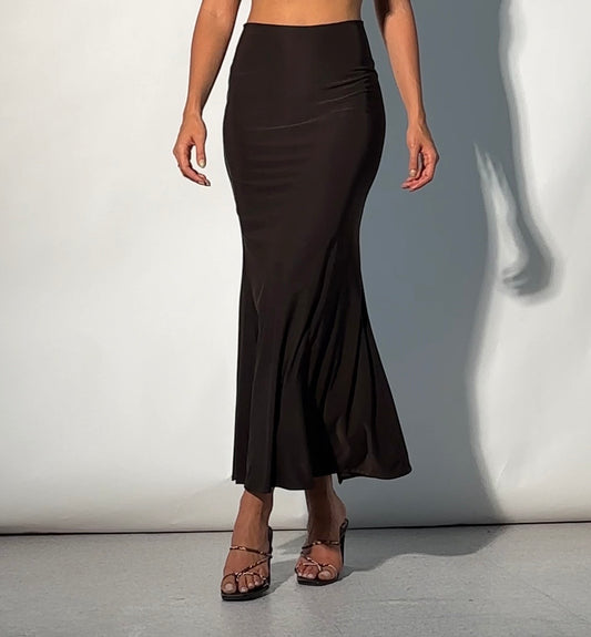 Serena Double Layer Flowy Skirt - Premium Lycra - Chocolate Brown
