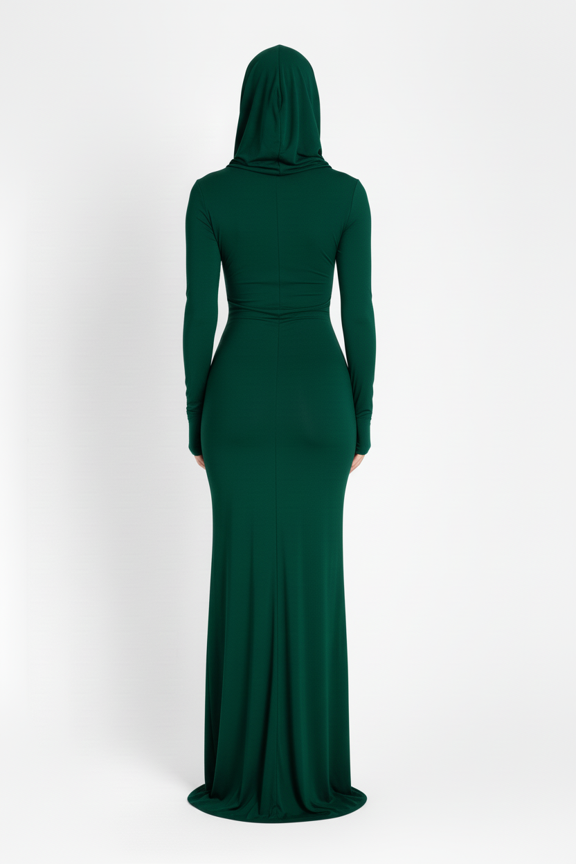 Bordeaux Hooded Bodycon Dress - Emerald Green