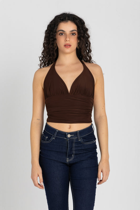 Sculpt Halter Top – Chocolate Brown