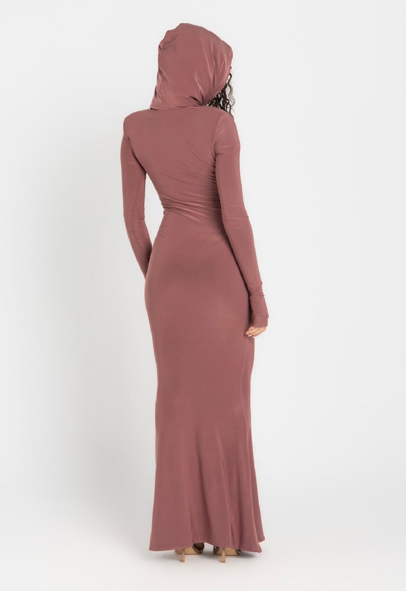 Bordeaux Hooded Bodycon Dress - Dusty Rosewood