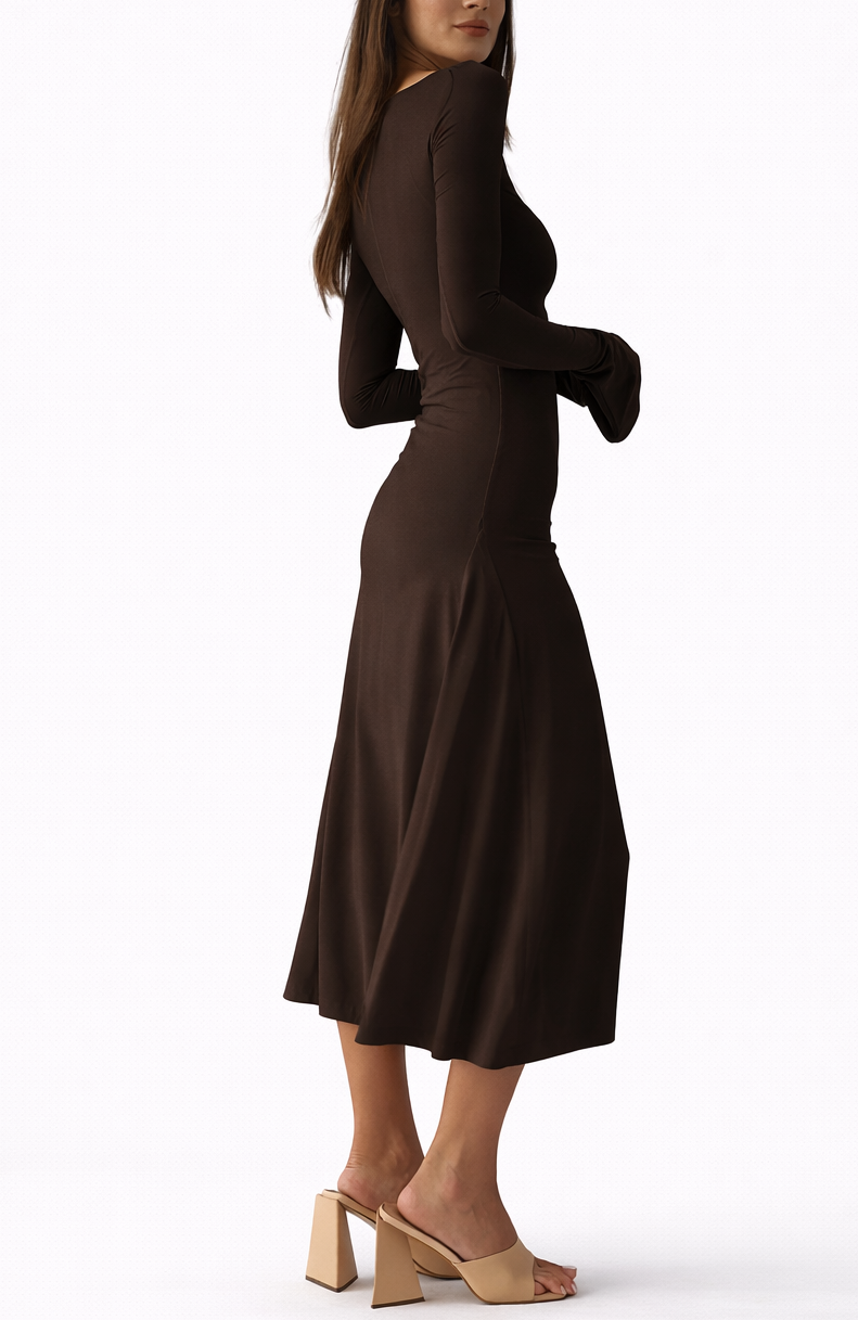 Chocolate Brown Kate Dress | Fitted & Flowy Double-Layer Lycra Dress