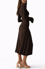 Chocolate Brown Kate Dress | Fitted & Flowy Double-Layer Lycra Dress