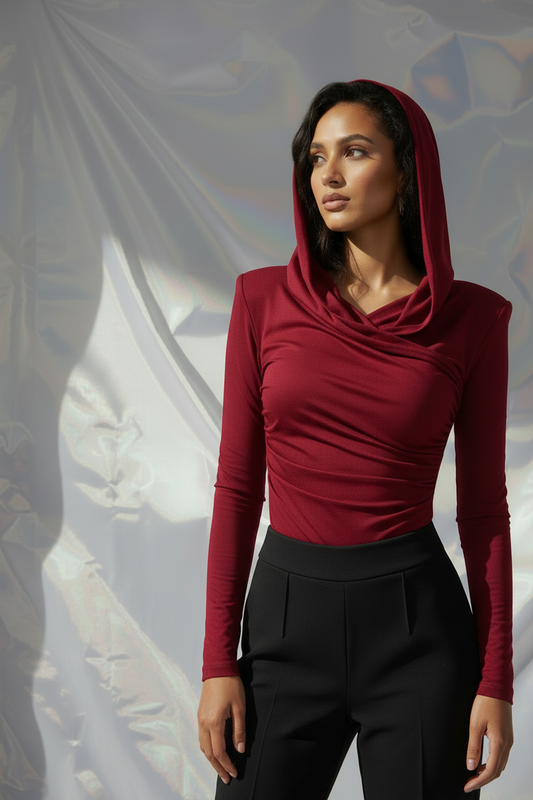 Thea Bodysuit - Burgundy Structured Shoulder Bodysuit