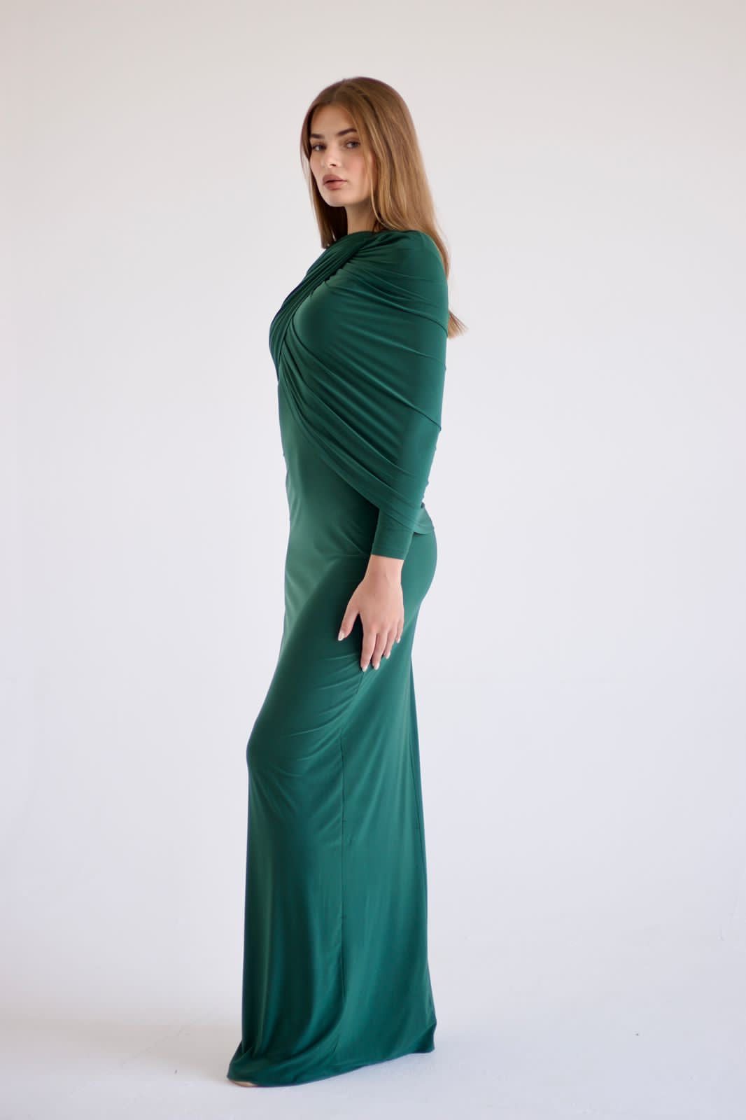 Jeanne Double-Layered Ruched Dress - Luxe Green