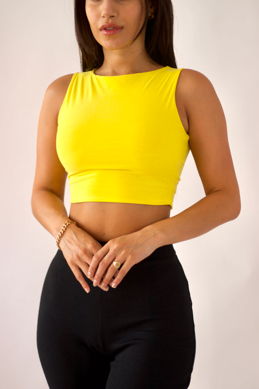 Summer Yellow Basic Cropped Top