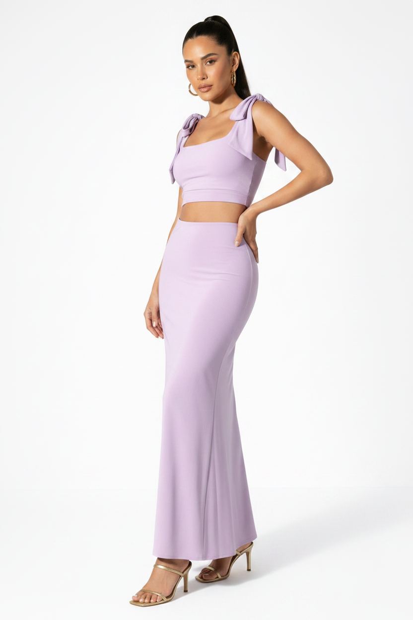 Serena Double Layer Flowy Skirt - Premium Lycra - Lilac