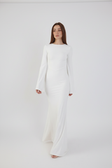Valentina Long Sleeve Maxi Dress - White - Flowy Double Layered Gown