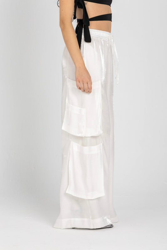 Luna Pants – Fluid Shimmer Cargo, White