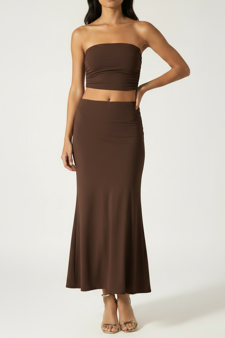 Serena Double Layer Flowy Skirt - Premium Lycra - Chocolate Brown