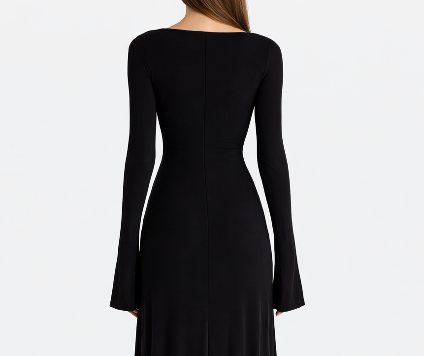 Black Kate Dress | Fitted & Flowy Double-Layer Lycra Dress
