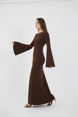 Valentina Long Sleeve Maxi Dress - Chocolate Brown - Flowy Double Layered Gown
