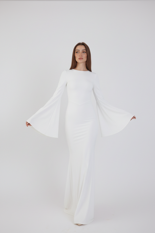 Valentina Long Sleeve Maxi Dress - White - Flowy Double Layered Gown