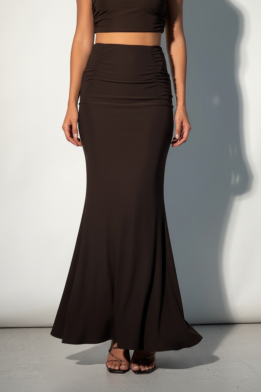 Serena Double Layer Flowy Skirt - Premium Lycra - Chocolate Brown