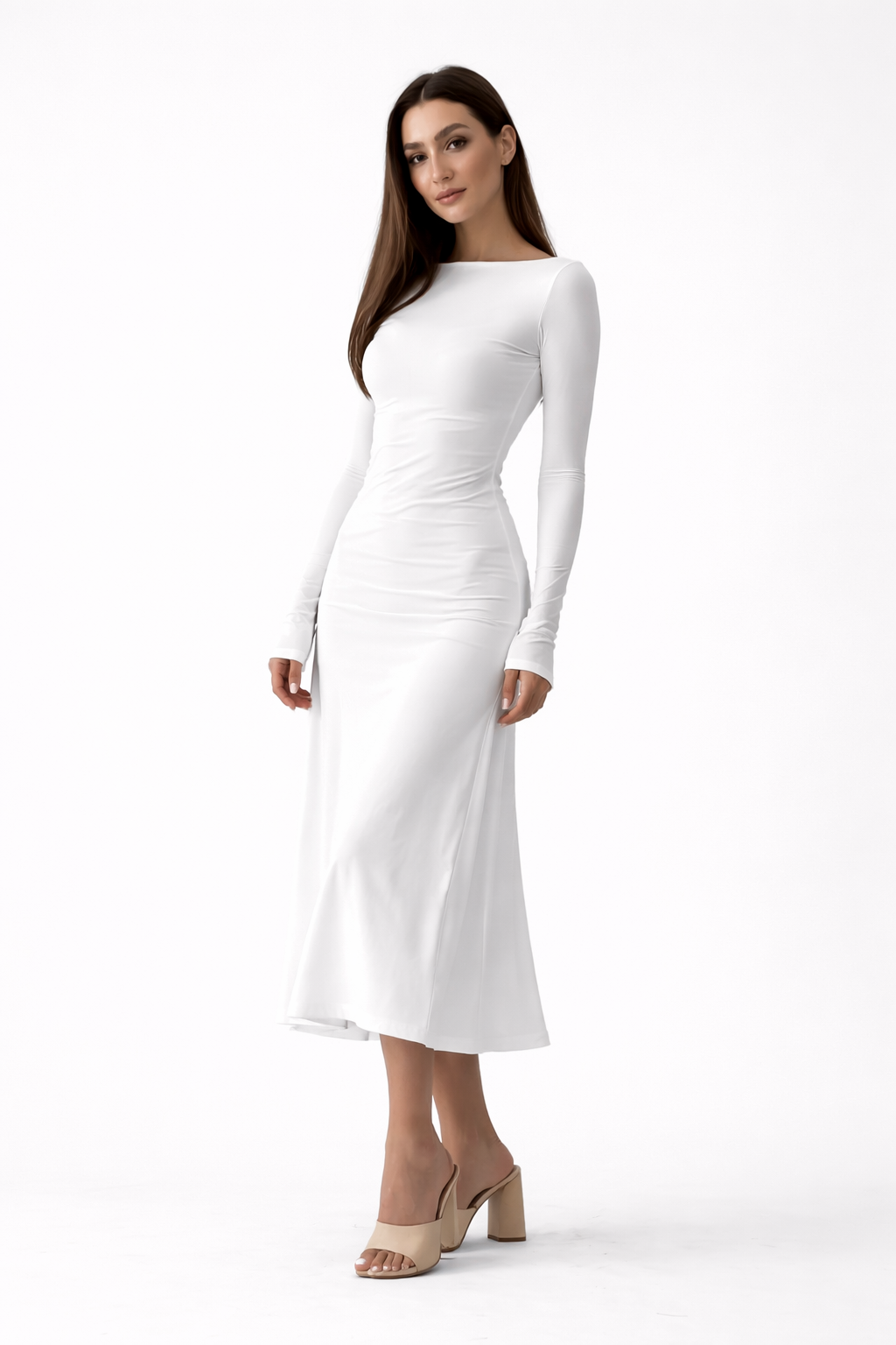 White Kate Dress | Fitted & Flowy Double-Layer Lycra Dress