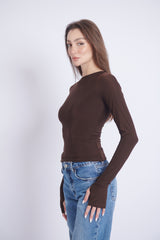 Double-Layer Long Sleeve Top – Chocolate Brown