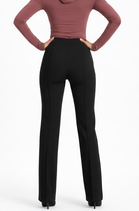 Monaco French Seam Pants tailored black straight leg trousers with elongating French seam detail casual formal pants – Sand