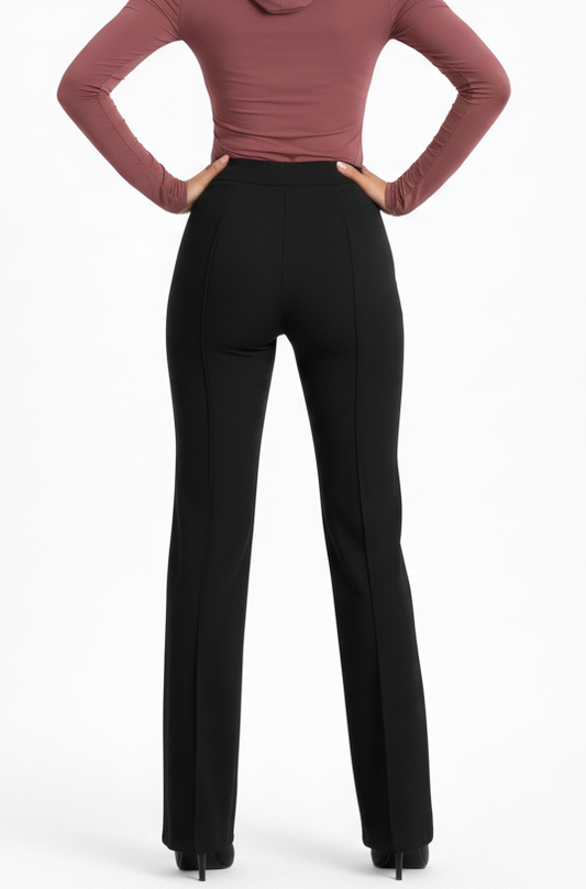 Monaco French Seam Pants tailored black straight leg trousers with elongating French seam detail casual formal pants – Sand