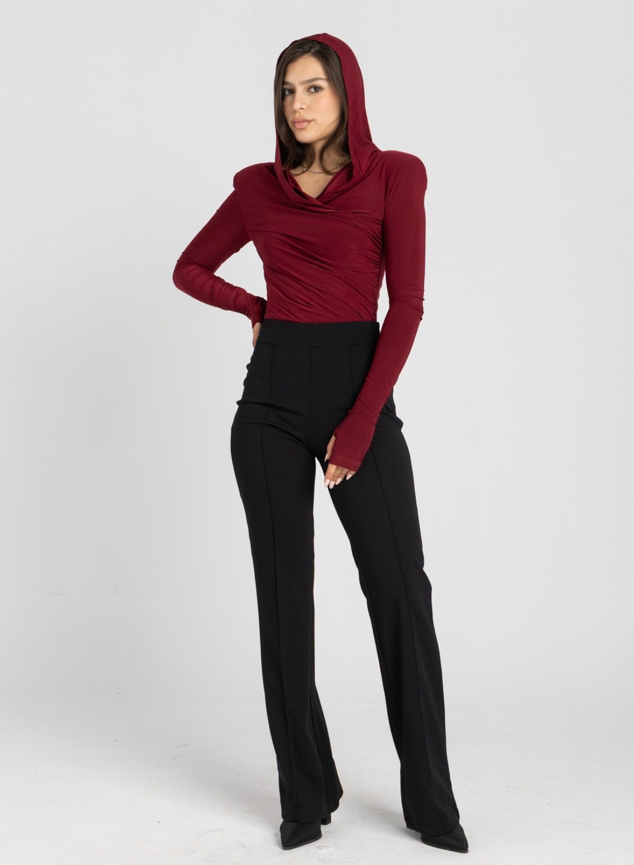 Thea Bodysuit - Burgundy Structured Shoulder Bodysuit