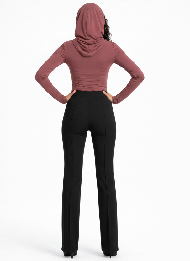 Monaco French Seam Pants tailored black straight leg trousers with elongating French seam detail casual formal pants – Sand 