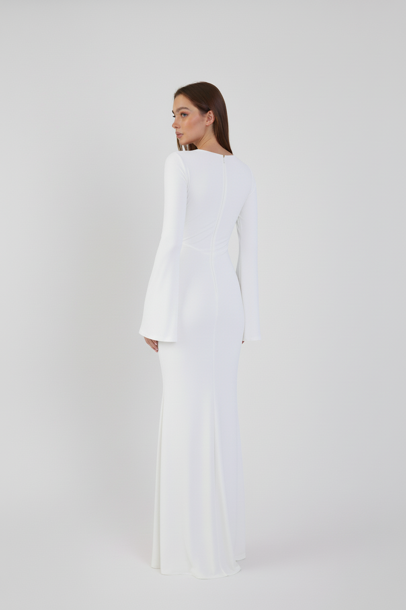 Valentina Long Sleeve Maxi Dress - White - Flowy Double Layered Gown