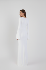 Valentina Long Sleeve Maxi Dress - White - Flowy Double Layered Gown