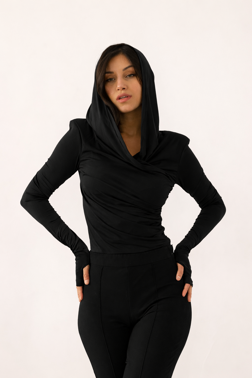 Thea Bodysuit - Black Structured Shoulder Bodysuit