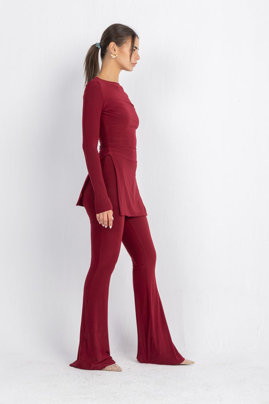 Oxford Set - Burgundy Double Layered Lycra | Elegant Two-Piece Outfit