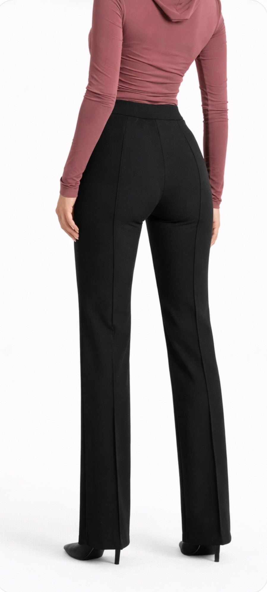 Monaco French Seam Pants tailored black straight leg trousers with elongating French seam detail casual formal pants – Sand