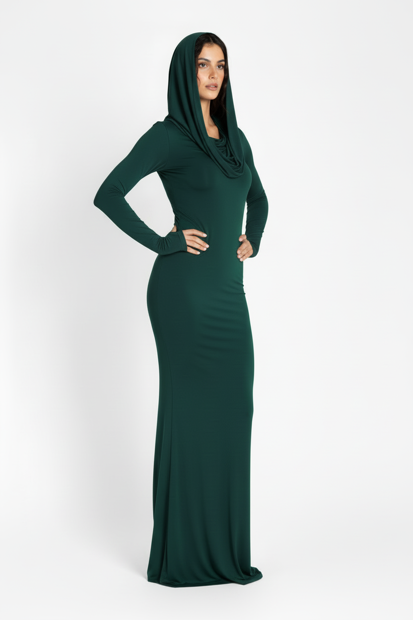 Bordeaux Hooded Bodycon Dress - Emerald Green