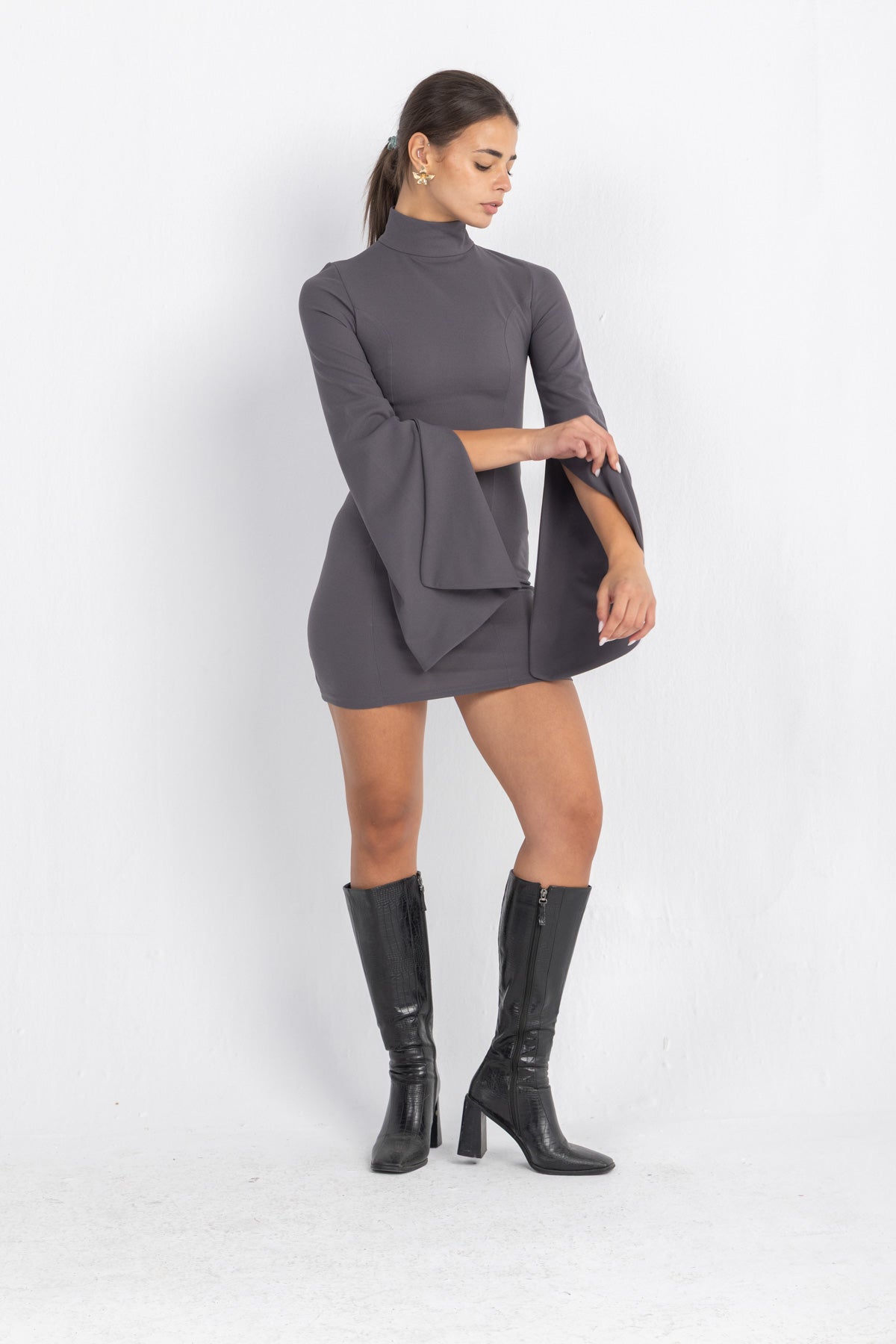 Cascade Mini Body-Cone Dress | Grey