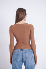 Double-Layer Long Sleeve Top – Toffee