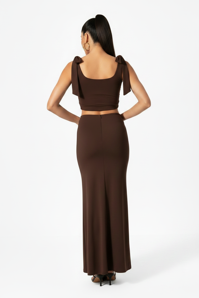Serena Double Layer Flowy Skirt - Premium Lycra - Chocolate Brown