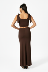 Serena Double Layer Flowy Skirt - Premium Lycra - Chocolate Brown
