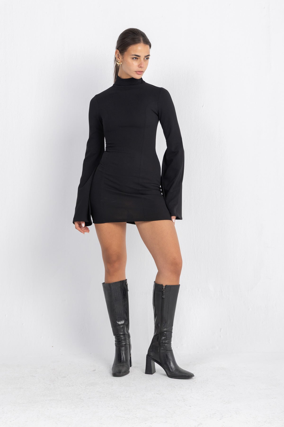 Cascade Mini Body-Cone Dress | Black