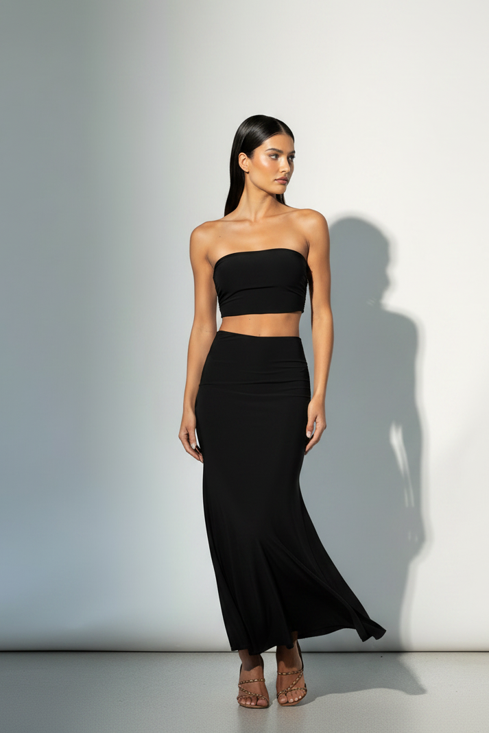 Serena Double Layer Flowy Skirt - Premium Lycra - Black
