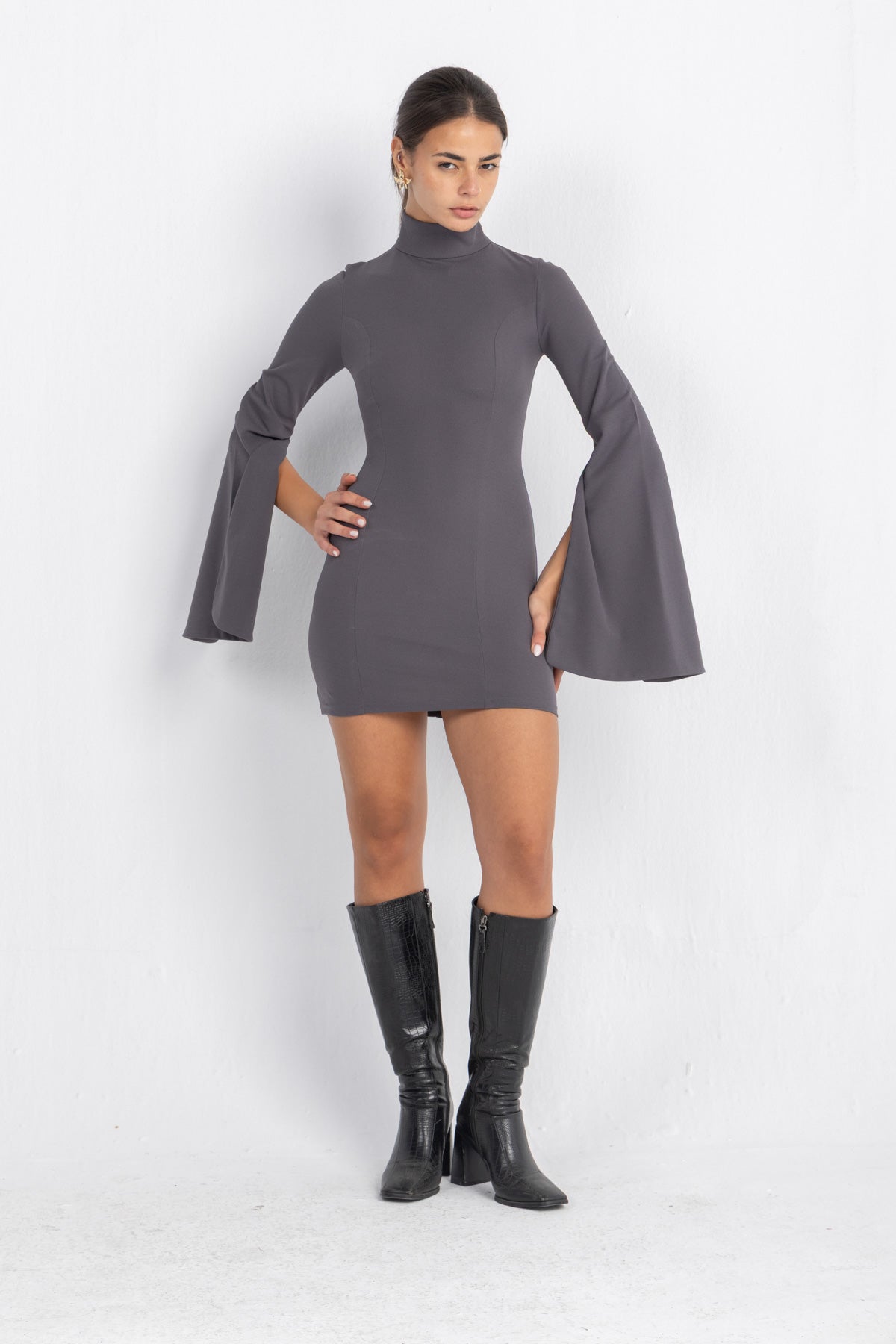 Cascade Mini Body-Cone Dress | Grey