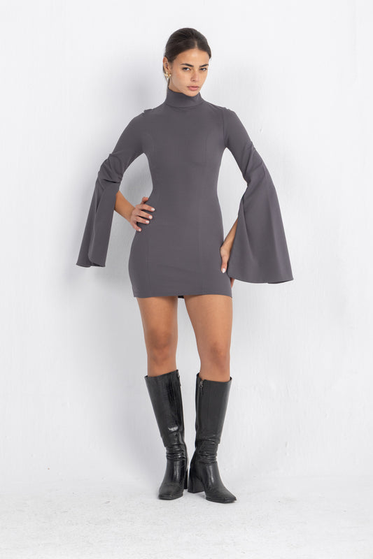 Cascade Mini Body-Cone Dress | Grey